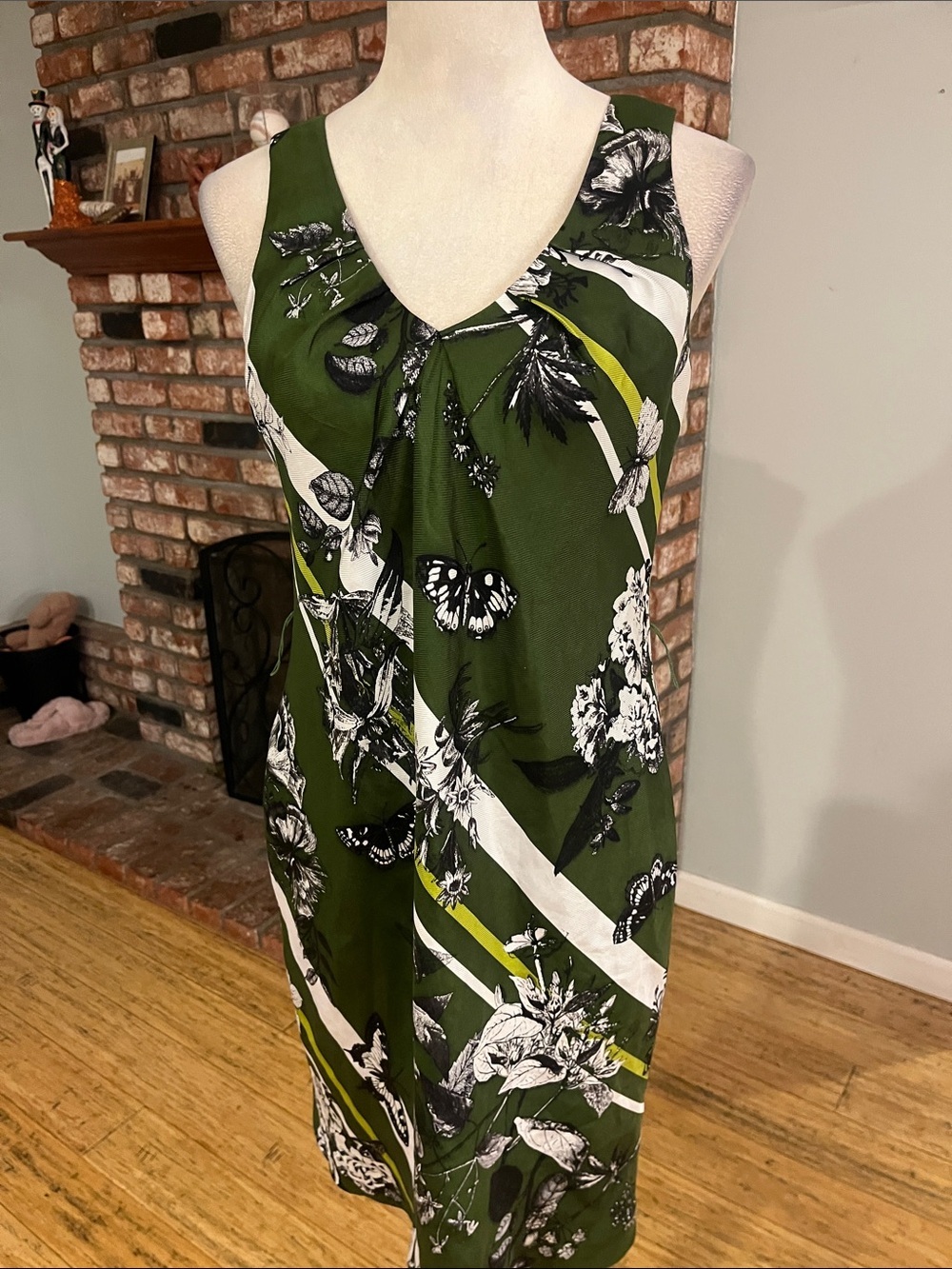 Talbots Olive Green Floral & Butterfly Midi Dress - Picture 2 of 6